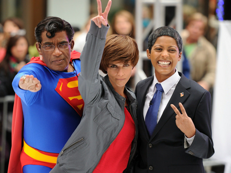 Al, Natalie and Tamron appear on Halloween in 2010 as Superman, Justin Bieber and President Obama.