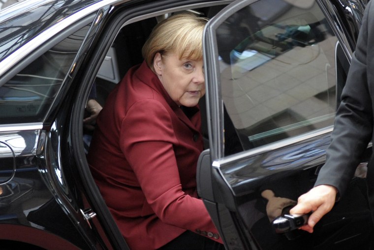 Germany's Chancellor Angela Merkel arrives at a European Union summit in Brussels on Thursday.