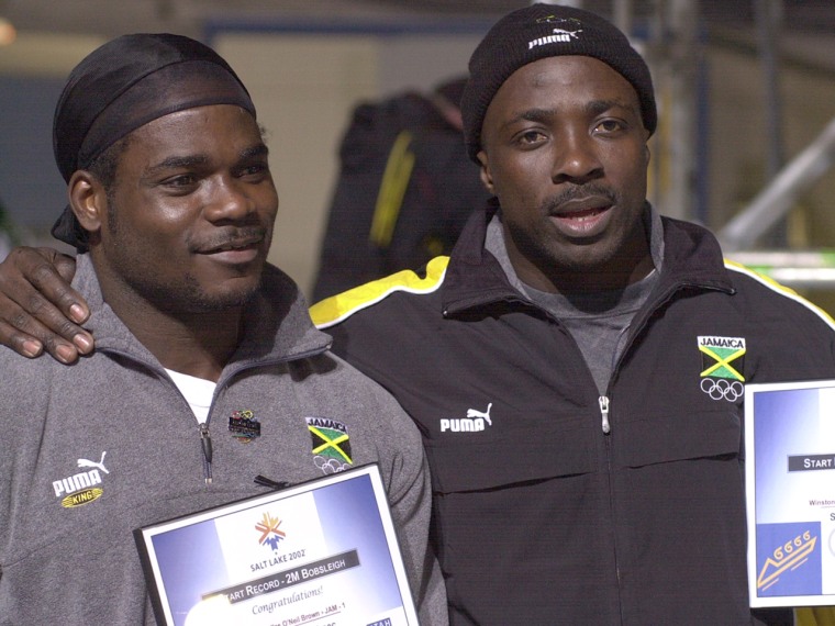 Former Jamaican bobsled team member Lascelles \"King\" Brown (left), who now competes for Canada, helped convince his good friend and former teammate, Winston Watts (right), to come out of retirement to try to make the Sochi Olympics in the two-man bobsled for Jamaica.