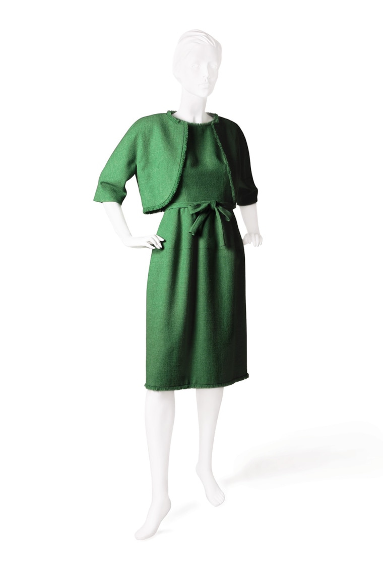 Givenchy: Green Sleeveless
with tie belt; matching
bolero with Â¾ sleeves