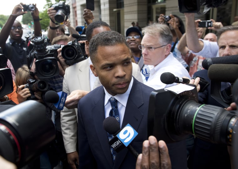 Former Rep. Jesse Jackson Jr., D-Ill., leaves U.S. District Court in Washington after his sentening in August,