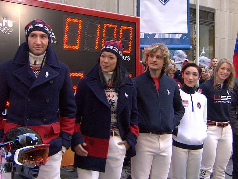 The U.S. Olympians celebrated the start of the 100-day countdown to the Opening Ceremonies is Sochi by showing off apparel that is entirely made in America.