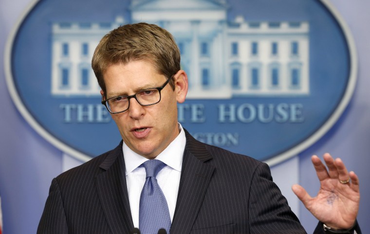 White House spokesman Jay Carney briefs reporters at the White House in Washington October 11, 2013.