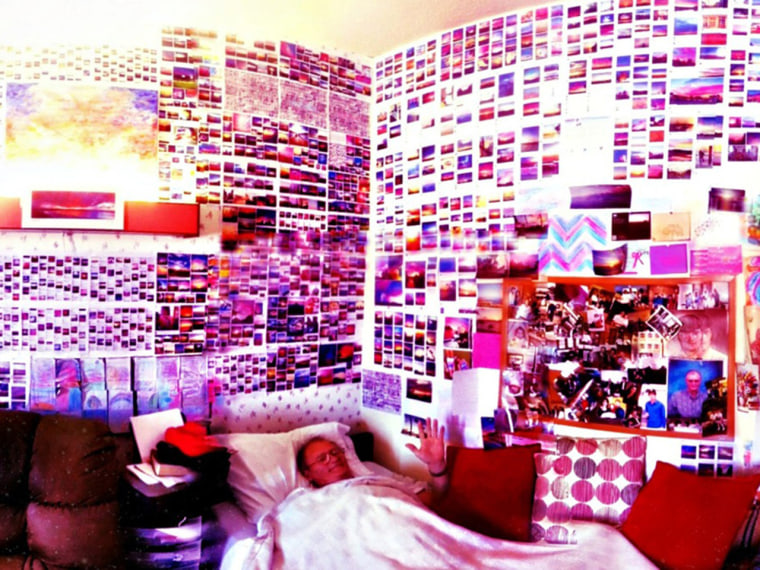 Image: Brian Curtis in his "blue sky pink" room at his nursing facility
