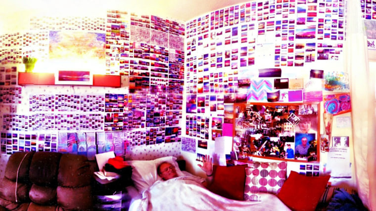Image: Brian Curtis in his \"sky blue pink\" room at his nursing facility.