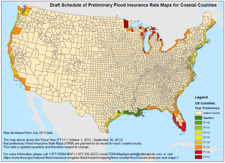 FEMA's draft schedule of preliminary flood insurance rate maps for coastal counties.