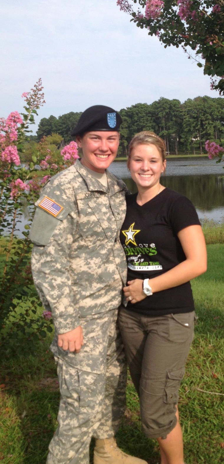 Melissa Jones, left, and Danielle Nelson, will secure a marriage certificate in California this month to gain military-family benefits. Their wedding party will come later.