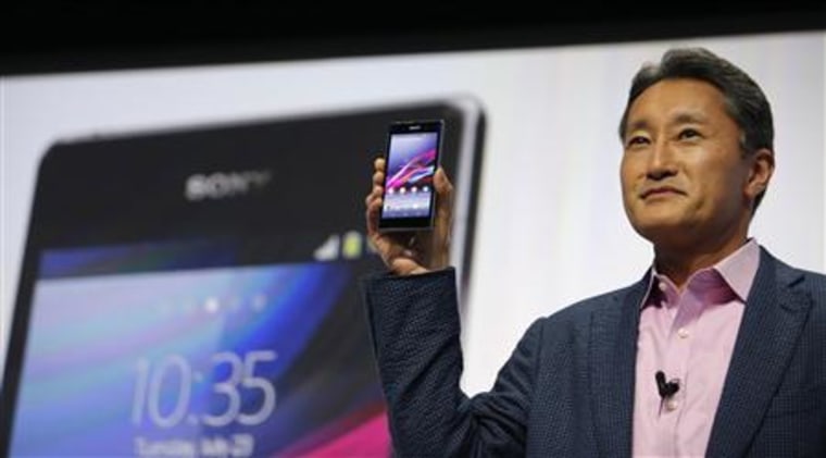 Sony president and CEO Kazuo Hirai presents a new Sony Xperia Z1 smartphone at the IFA consumer trade show in Berlin Wednesday.