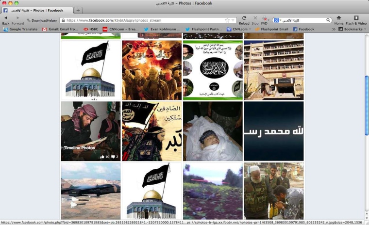 Gallery on the Al-Aqsa Islamic Brigades Facebook page includes photos featuring the black flag of al Qaeda in Iraq.