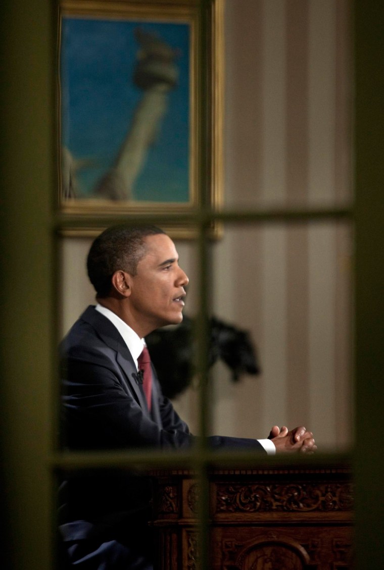 President Barack Obama addresses the nation about Iraq from the Oval Office in August 2010.