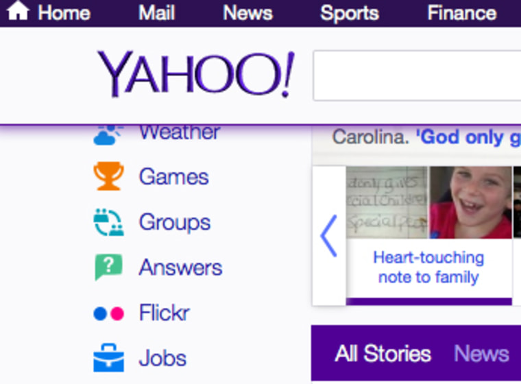 Part of Yahoo home page