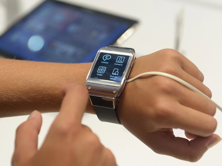 Samsung Galaxy Gear smartwatch, presented at an IFA show booth in Berlin last Thursday.