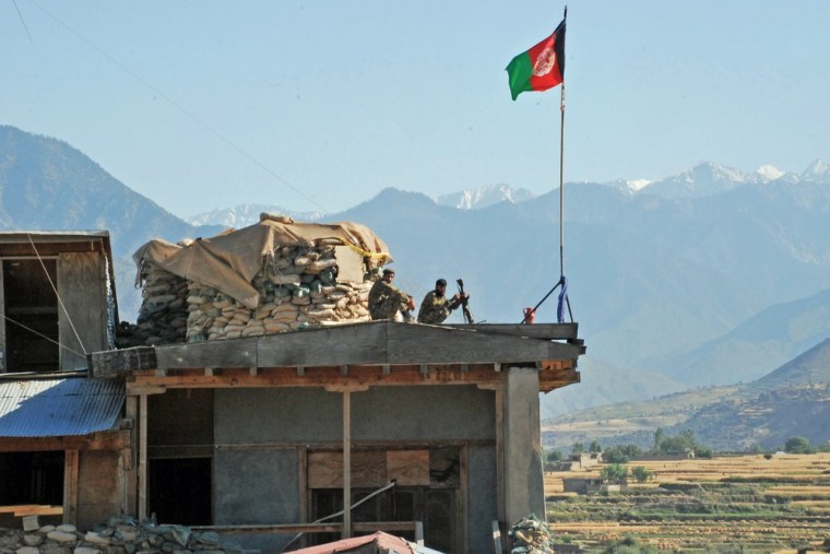 A file photo of Afghan soldiers at a military base Kunar province, Afghanistan - the location of Saturday's NATO air strike.
