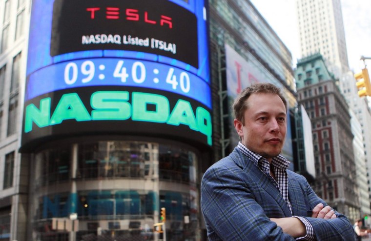 CEO of Tesla Motors Elon Musk poses during a television interview after his company's initial public offering at the NASDAQ market in New York, June 2...