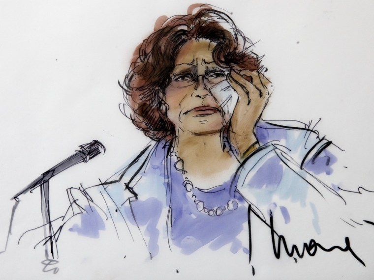 A courtroom sketch depicting the testimony of Katherine Jackson, mother of late pop star Michael Jackson, in a Los Angeles courtroom.