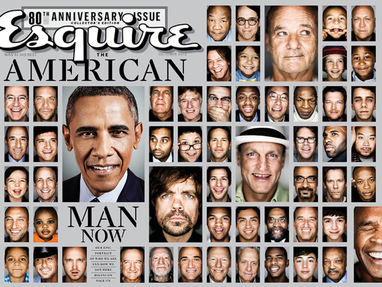 The cover of Esquire's 80th anniversary issue features a photo essay on the \"Life of Man.\"