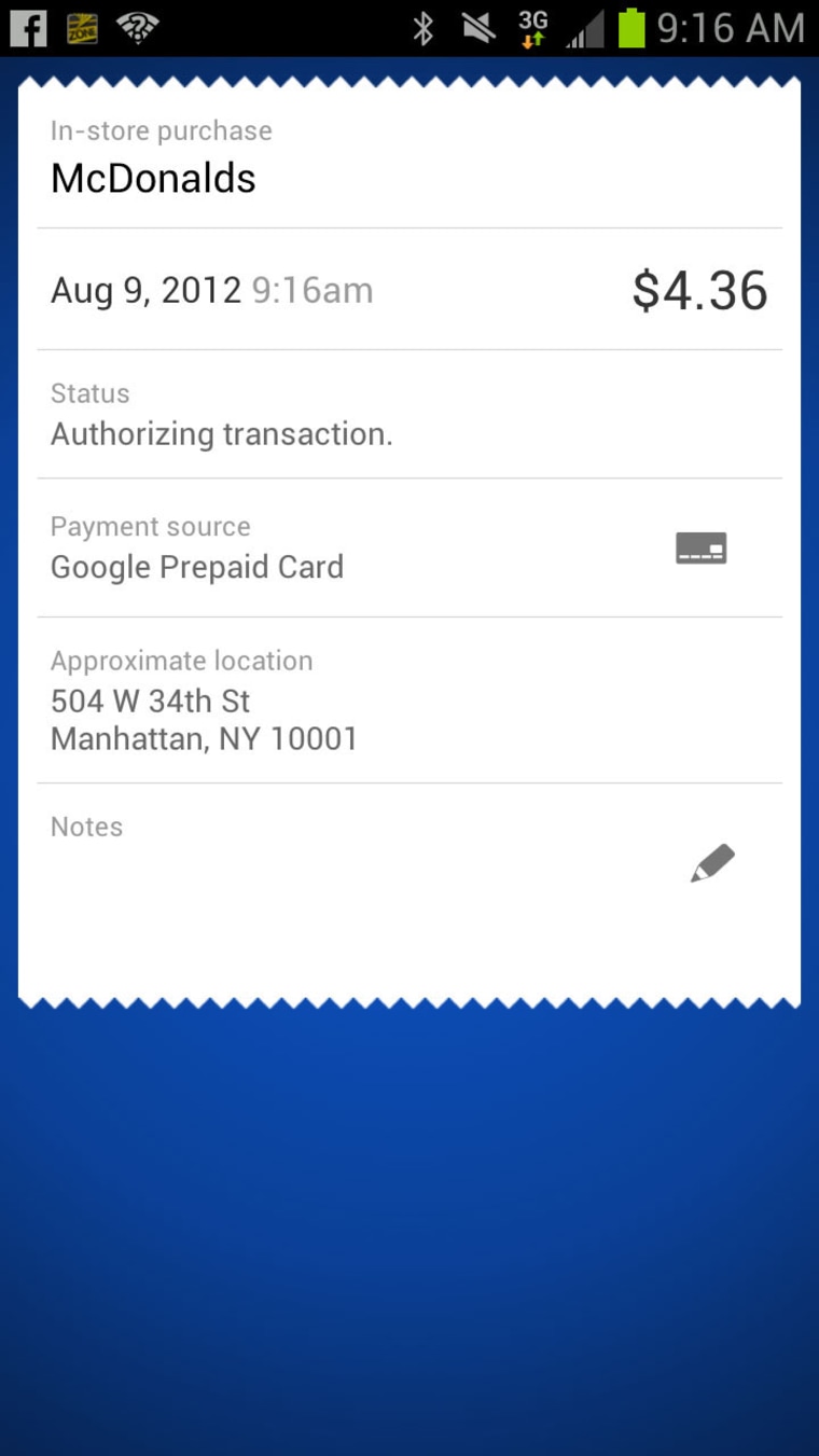 This undated screenshot shows the Google Wallet application on a mobile device in New York. Plastic has replaced cash for everyday shopping for many c...