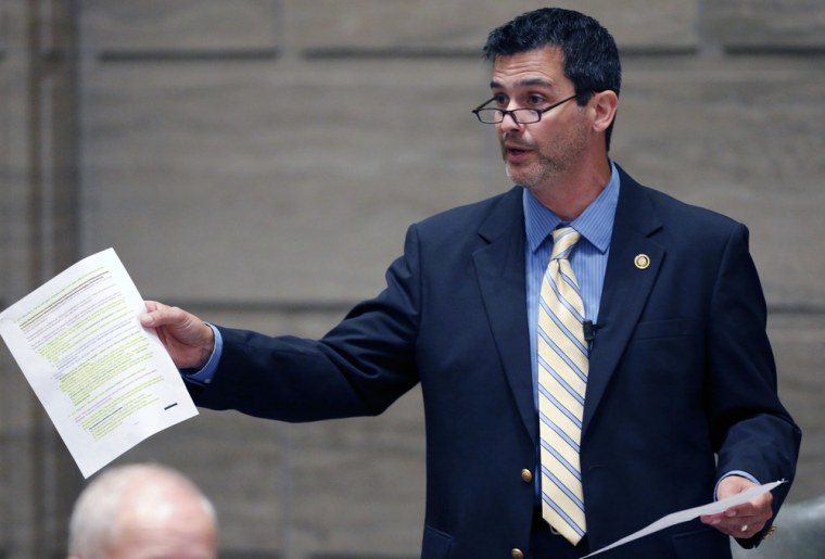 Sen. Brian Nieves, R-Washington, speaks during debate on the veto override attempt. After it failed, he said,