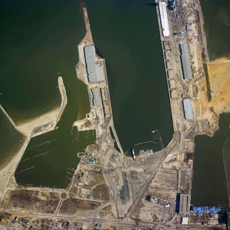 This image provided by NOAA of the port at Gulfport Mississippi showing the destruction in the aftermath of Hurricane Katrina Wednesday Aug. 31, 2005.