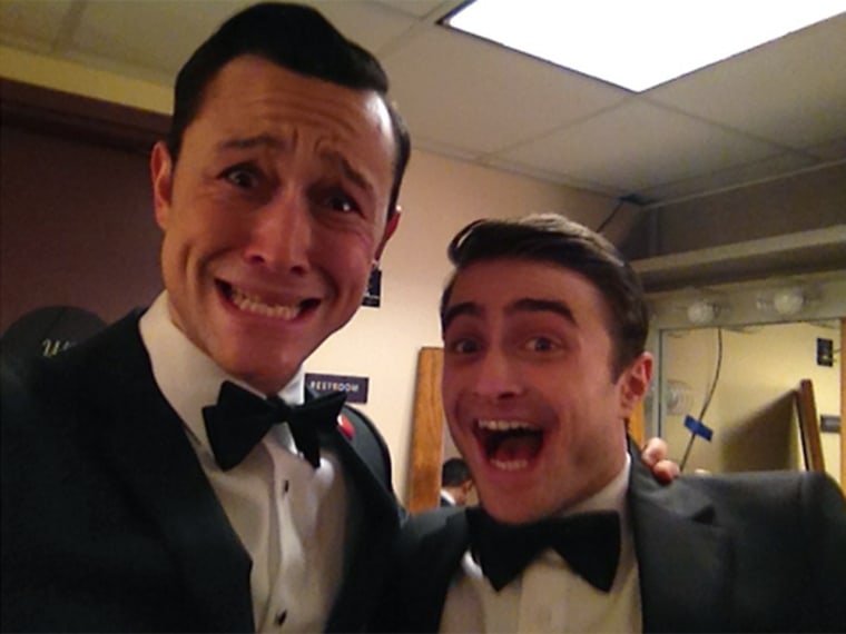 Joseph Gordon-Levitt posted an unexpected behind-the-scenes shot with Daniel Radcliffe at the 2013 Oscars. The duo joined host Seth MacFarlane on stage for a musical number.