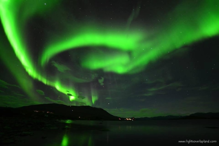 Lights Over Lapland's Chad Blakley captured this view of the aurora over Lake Tornetrask on Sept. 12. The large mountain in the distance is Mount Noulja.