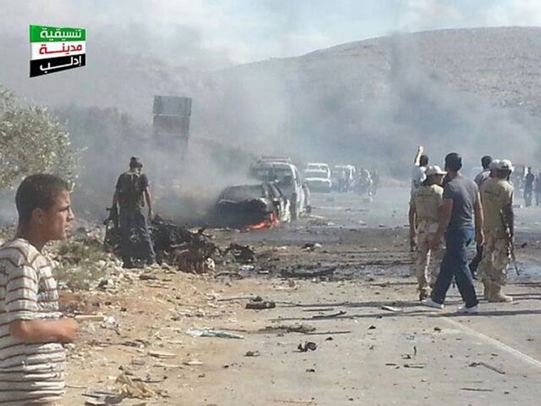The aftermath of an explosion at the Baba al-Hawa border crossing between Syria and Turkey on Tuesday. EDITOR'S NOTE: Image supplied by the opposition-affiliated Idlib local coordination. Sept 17, 2013.
