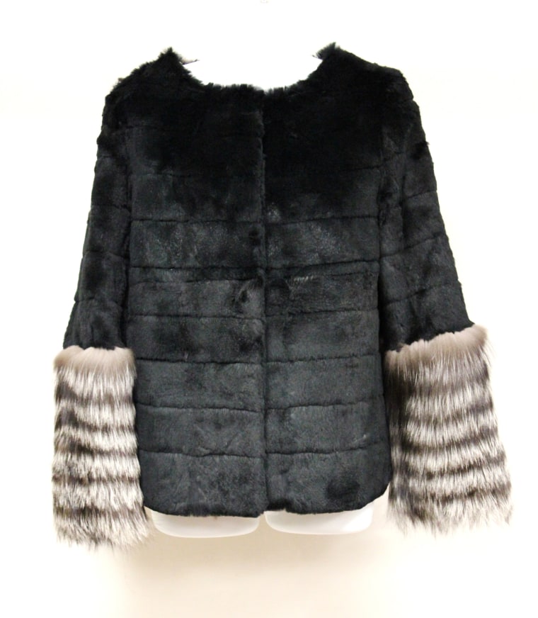 A lady's black sheared mink jacket with silver fox sleeves, from Jesse Jackson, Jr.'s collection, which is being auctioned off.