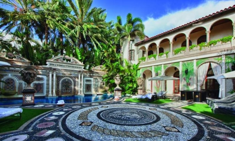 The Versace property, sold for $41.5 million to a mortgage holder, has a mosaic-tiled pool lined in 24-karat gold, an elaborate courtyard, 10 bedrooms and 11 baths.
