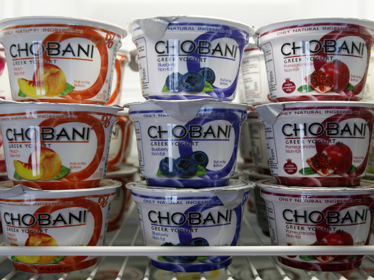 FILE - In this Jan. 13, 2012 photo, Chobani Greek Yogurt is seen at the Chobani plant in South Edmeston, N.Y. The recent yogurt boom of upstate New Yo...