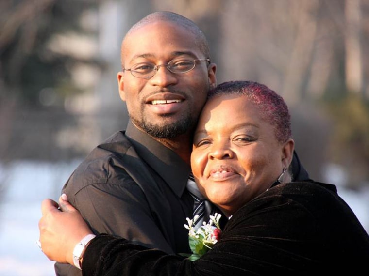 Oshea Israel and Mary Johnson on the day Mary threw a homecoming party for Oshea, following his release from prison in March, 2010.