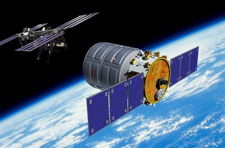 An artist's rendering of the Cygnus capsule approaching the space station.