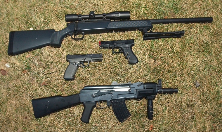 A selection of Airsoft guns. The popular pellet guns look remarkably like lethal weapons.