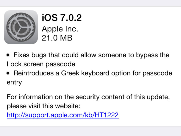 iOS 7.0.2 update screen