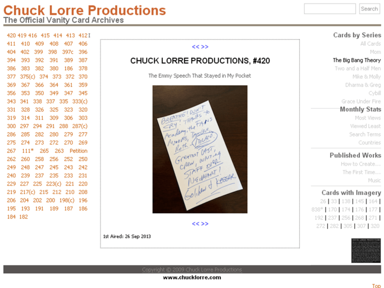 Chuck Lorre's Web Page of Vanity Cards