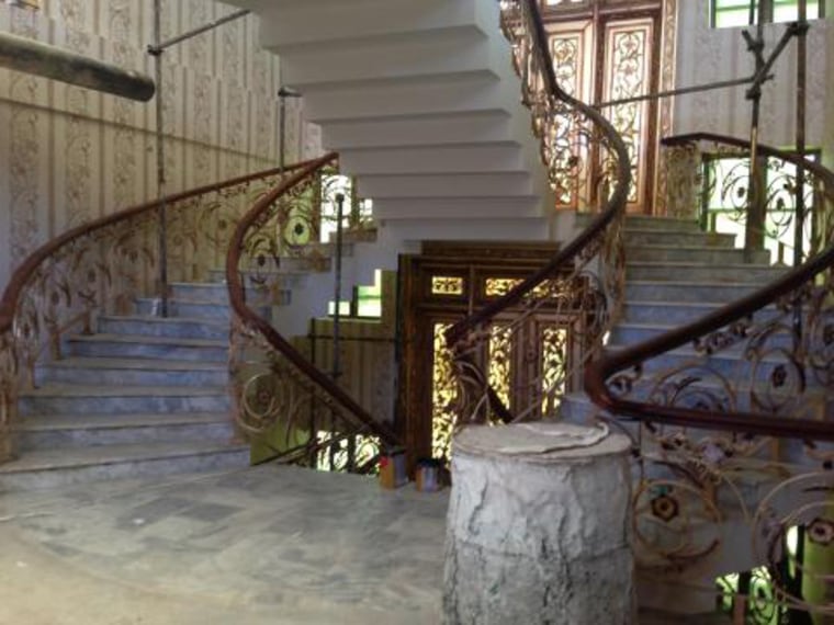 A grand staircase at the personal home of developer Haji Hafizullah Caravan in a suburb of Kabul, Afghanistan.
