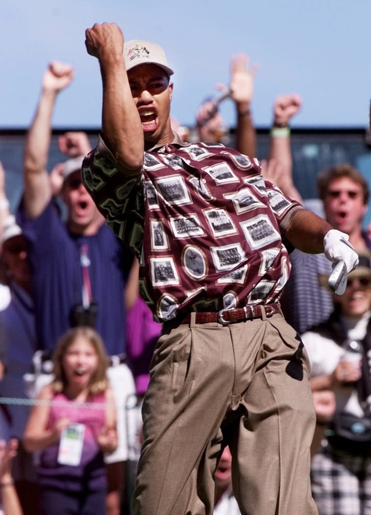 Rarely will you see Tiger Woods dressed like your Uncle Lenny, but he had no choice in this one. Even in a sport known for hideous shirts, the 1999 U.S. Ryder Cup golf team outdid itself with these shirts featuring images of framed pictures of former Ryder Cup teams on them.
