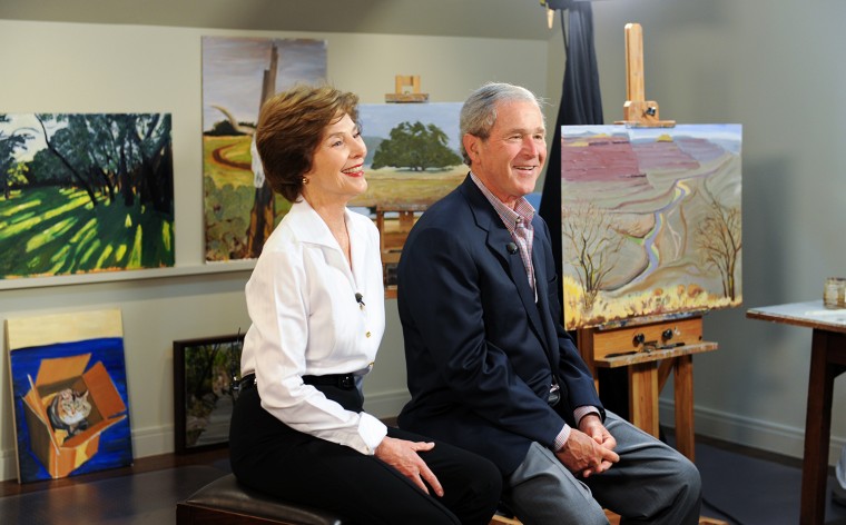 President George W. Bush participates in an interview with daughter Jenna Bush Hager and the TODAY Show in Dallas, TX. Photo by Grant Miller