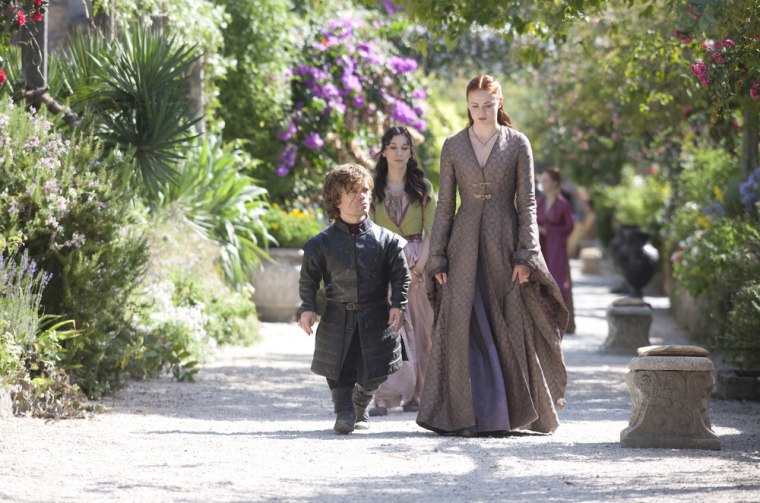 Image: Peter Dinklage, Sibel Kekilli, Sophie Turner on the \"Game of Thrones\" Season 3 finale.