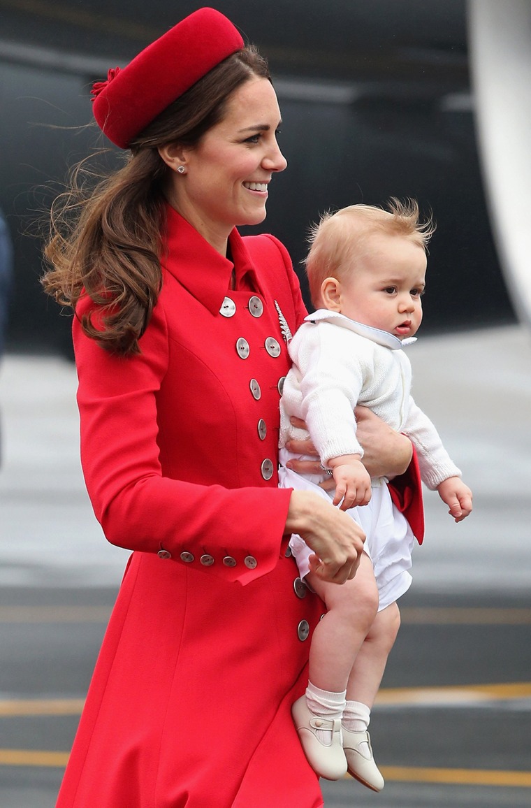 Duchess Kate and her son, Prince George of Cambridge, at Wellington Military Terminal.