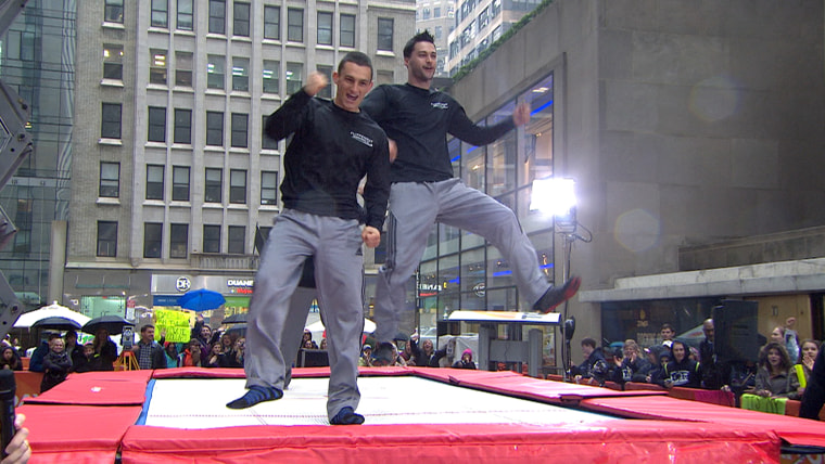 The brothers celebrated their new world record on the plaza.