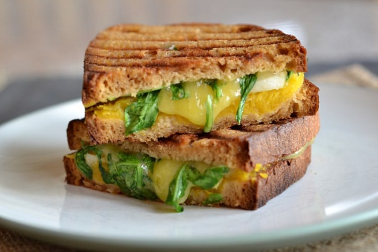 Pumpkin grilled cheese with apples and cheddar