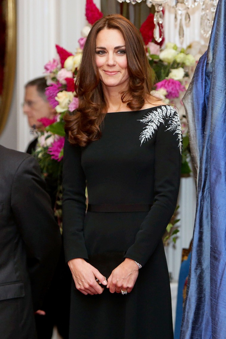 Catherine, the Duchess of Cambridge, attends an art unveiling ceremony at a state reception at Government House in Wellington on April 10, 2014. Brita...