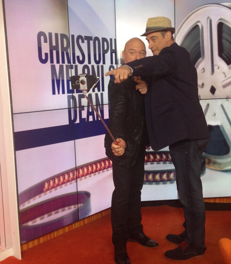 Image: Dean Norris and Christopher Meloni test the selfie stick in TODAY's Orange Room on.