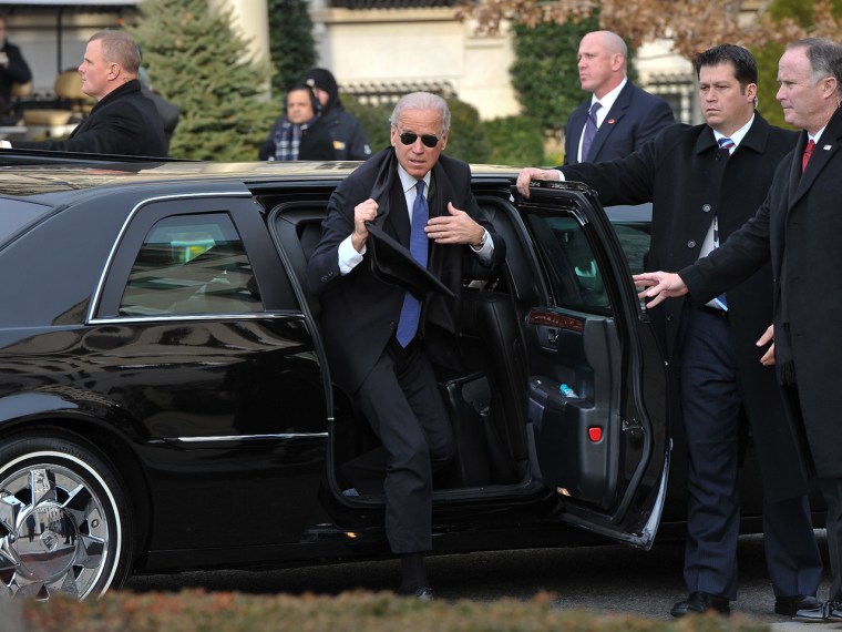 US Vice President Joe Biden arrives at St. John's Church on January 21, 2013 in Washington, DC, hours before US President Barack Obama participates in...