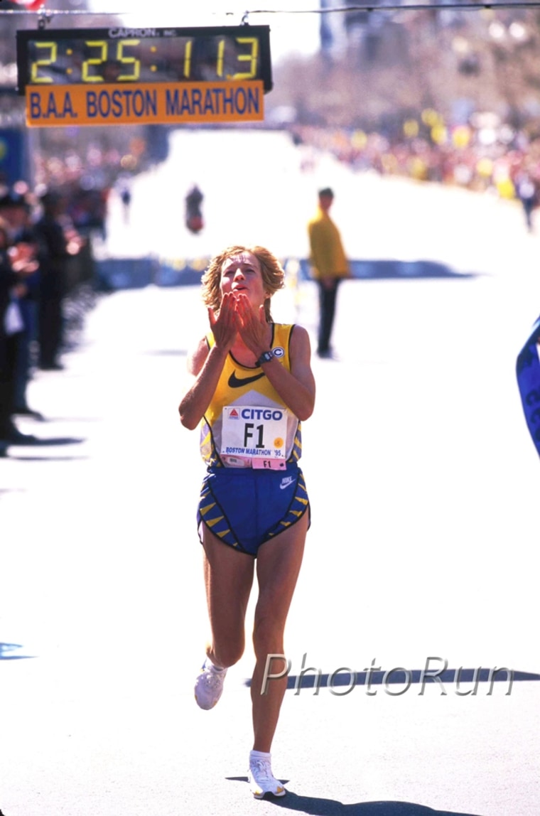 Uta Pippig, winning the Boston marathon in 1995.