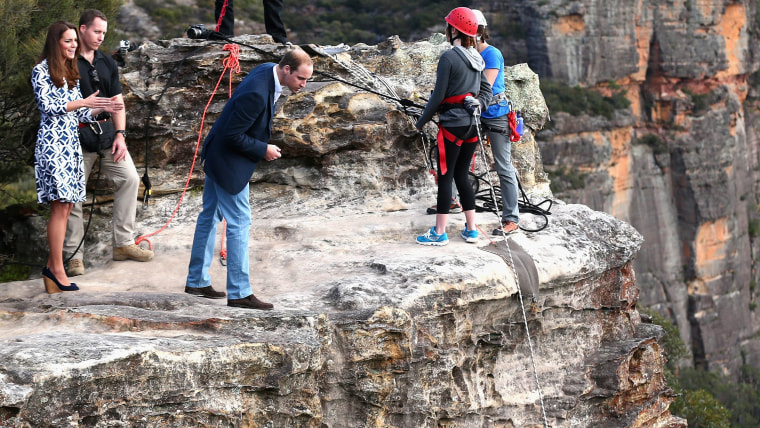 Prince William, Duke of Cambridge, and Catherine, Duchess of Cambridge, observe abseiling and team building exercises at Narrow Neck Looko...