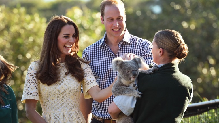 Duchess Kate and Prince William pet a koala named Leuca at the Taronga Zoo in Sydney on April 20, 2014.