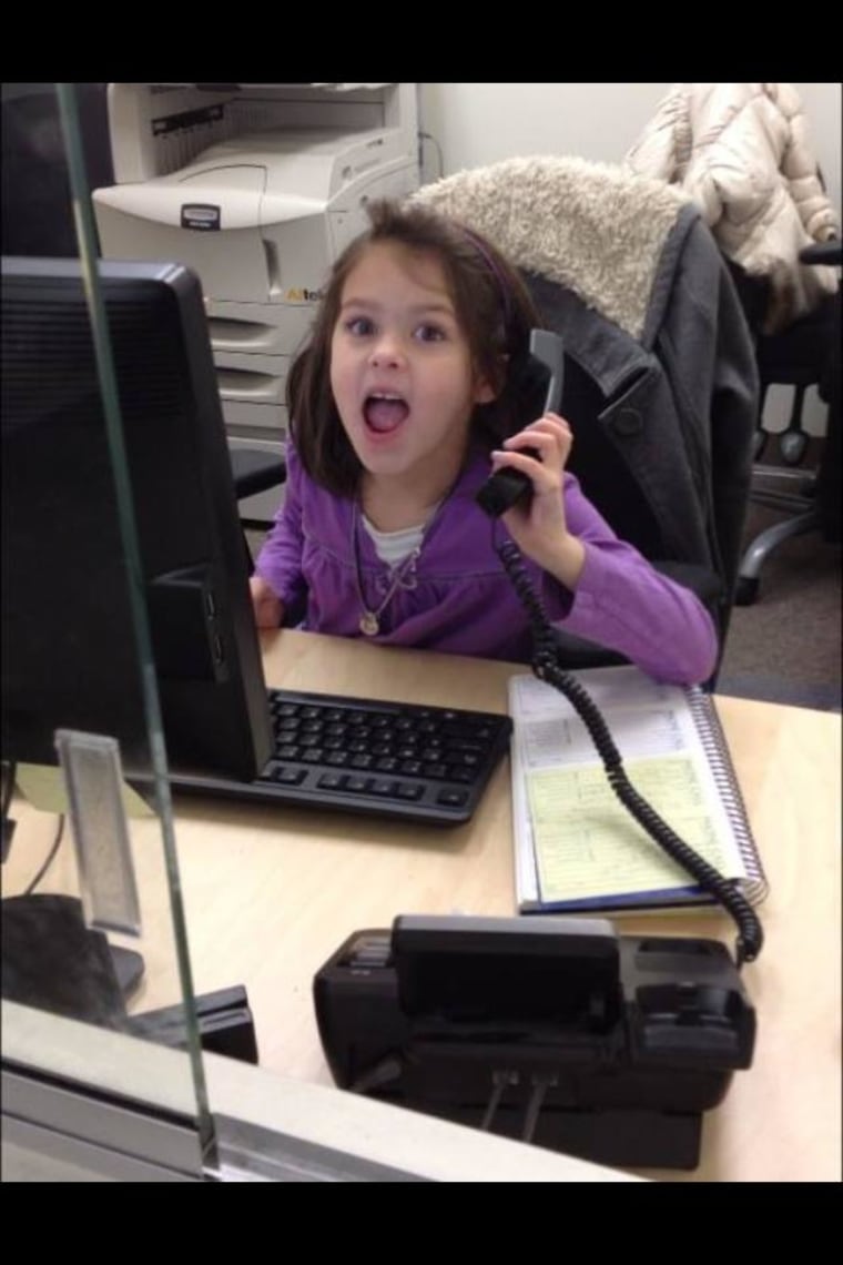 Daughter ShaunaJo, 6 , \"handling some patient calls \" in my neuro/ psychiatry office