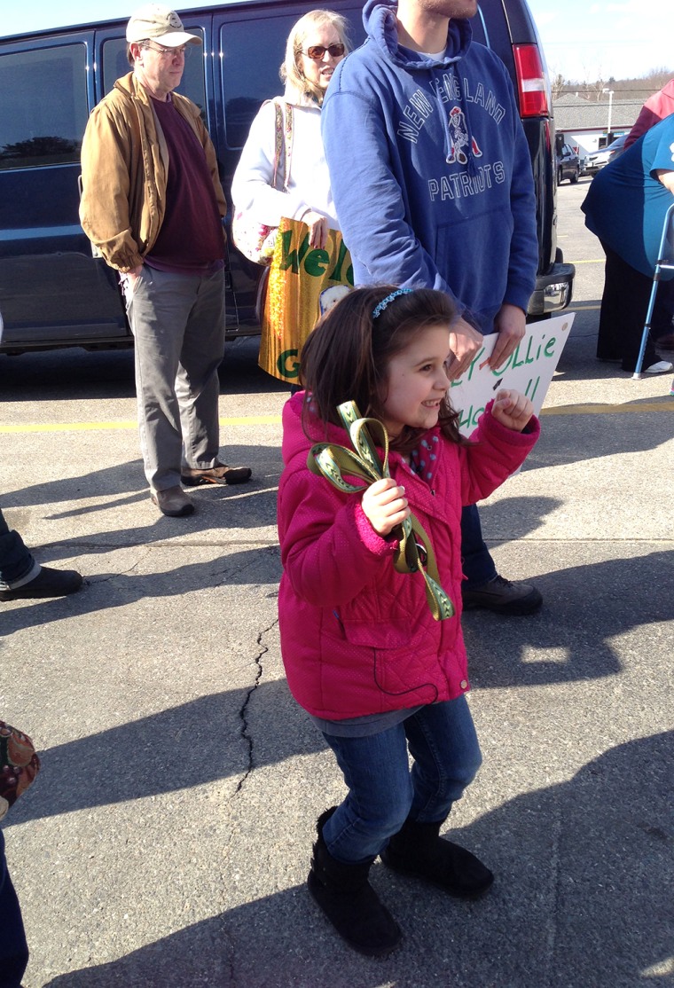 Lylia Davies waiting for her rescued pup.