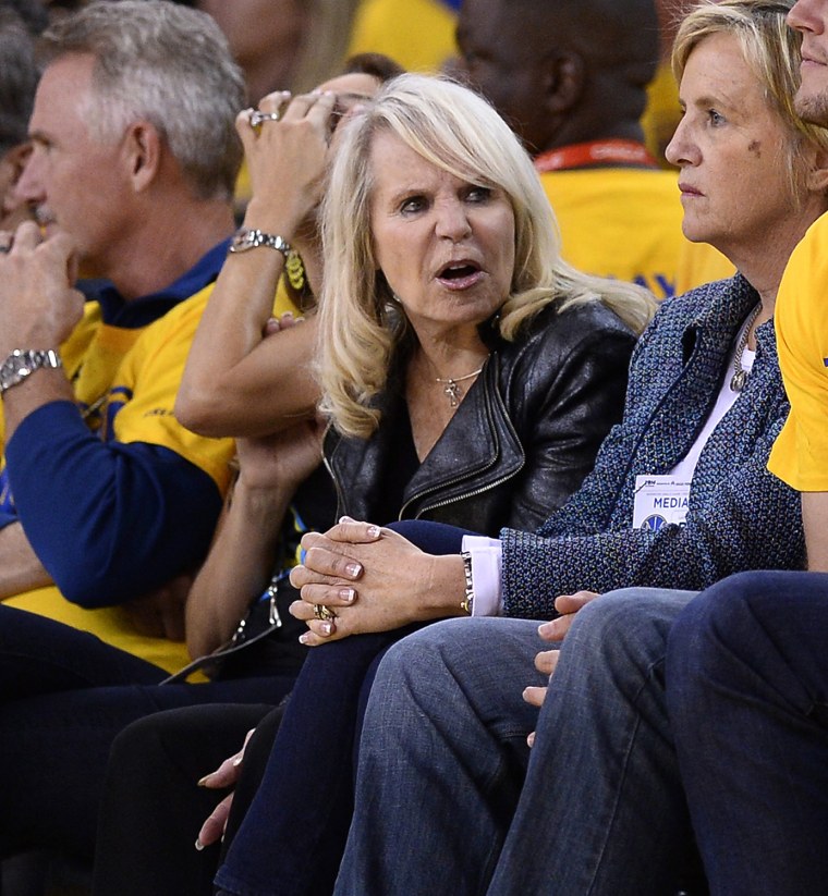 epa04183129 Rochelle Sterling, wife of Los Angeles Clippers owner Donald Sterling sits across the Clippers bench during the second half against the Go...